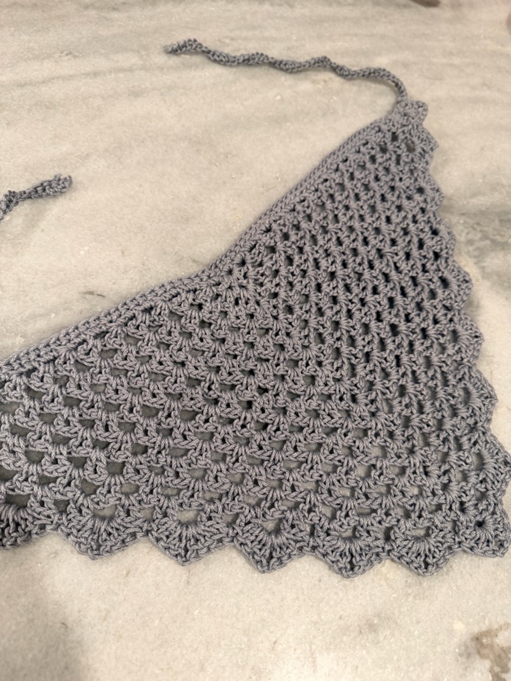 Handmade Crochet Kerchief Head Scarf Cotton Boho Triangle Wrap Fest Cottagecore